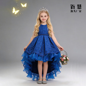 Vestido de princesa de encaje para niñas, sin mangas, con dobladillo alto y bajo, para fiestas y desfiles - Product Image 5