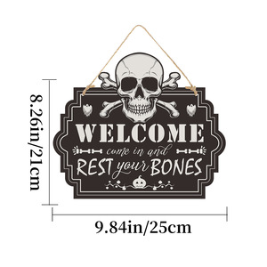 Panneau de porte d'Halloween imitation bois avec empreinte de main ensanglantée, étiquette en papier à suspendre pour maison hantée, décoration effrayante, décoration d'Halloween - Product Image 3