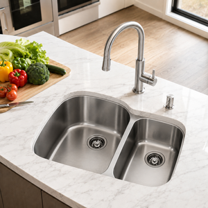 Évier de cuisine double TADT Premium en acier inoxydable 304, à encastrer sous plan, finition brossée, fabrication industrielle, moderne et commercial - Product Image 5