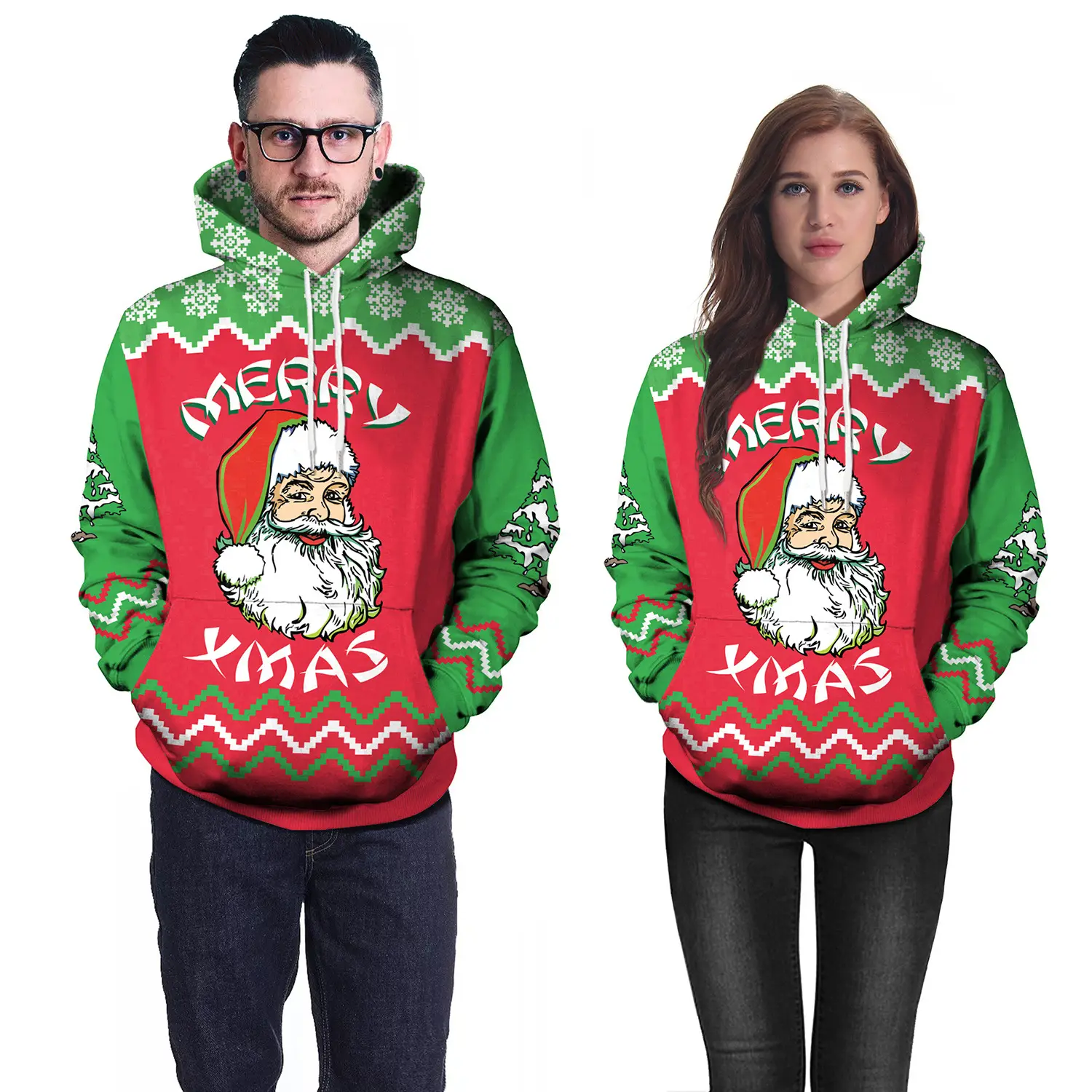 2021 New Arrival Quality Loose and Leisure Christmas Sweatshirt Men and Women 3D Santa Print Long Sleeve Hoodies