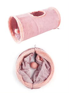 Luxe binnen- en buiten speeltunnel voor katten van polyester pluche, opvouwbaar, met draagtas - Product Image 4