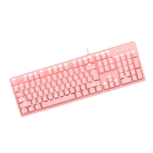 Keyboard gaming mekanik lampu LED Pink berkabel modis menarik