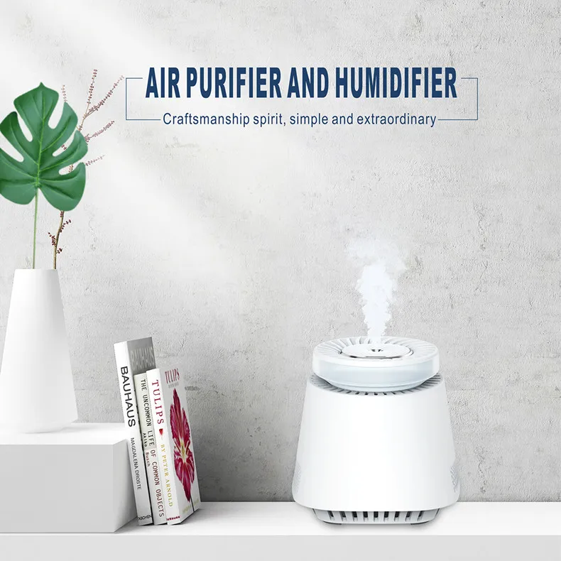 Factory small radar intelligent USB desktop negative ion cleaner home air purifier oem air purifiers with color lamp humidifier