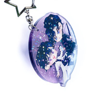 Porte-clés en acrylique holographique double face personnalisé, motif étoile, effet scintillant, collection Anime, en promotion
