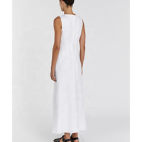 ENYA Robe Maxi en lin blanc d'été pour femmes Robe sans manches à col bénitier Robe de villégiature Coton pur lin Sensation naturelle Coupe décontractée