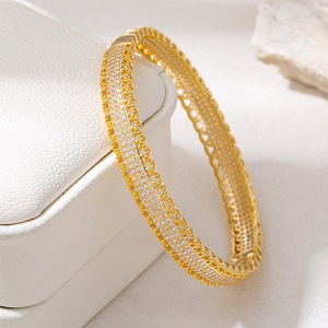 Gold And <b>Silver</b> Full Diamond Zirconium <b>Bangle</b> With Snap Clasp Women's Jewelry Gift Geometric Design Micro Insert <b>Bracelet</b> - Product Image 2