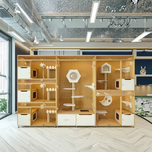 Moderne Luxe Cat Hotel Kooi Effen Patroon Houten Gehard Glazen Deur Knoopsluiting Voor Dierenwinkels En Veterinair Gebruik Binnenshuis - Product Image 5