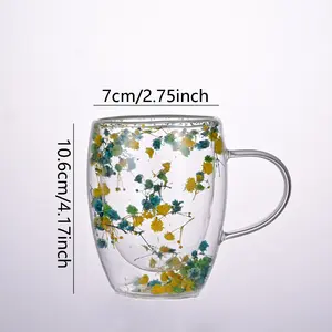 Flower Double Walled Glass Mugs Assorted Colors Colorful Coffee Cups Insulated Coffee Mug Double Wall Glass Cups