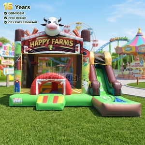 บ้านลมเป่าลมพีวีซี CE Commercial <span class=keywords><strong>Happy</strong></span> Farm พร้อมสไลเดอร์น้ำ สำหรับบริษัทให้เช่า - Product Image 1
