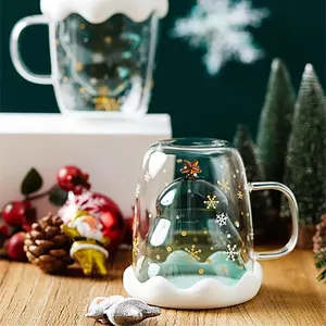 Taza de árbol de Navidad de 250ml, resistente al calor, Doble Estrella de vidrio, taza de deseos, taza de vidrio para beber