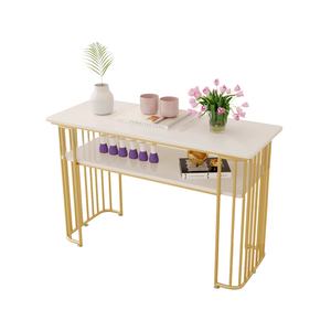 Table à ongles double couche de style nordique, chaise simple et moderne en marbre avec finition dorée en fer forgé pour spa à ongles double personne - Product Image 5