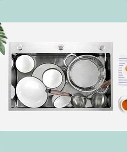 อ่างล้างจานสแตนเลสขัดเงา 3 รู แบบอ่างเดี่ยวขนาดใหญ่สำหรับครัวเรือน - Product Image 3