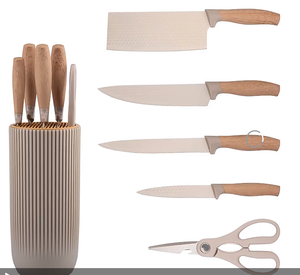 Juego De Cuchillos De Cocina, 6 uds., caqui, antiadherente, elegante, de acero inoxidable, afilado, juego De cuchillos De <span class=keywords><strong>Chef</strong></span> De Cocina con bloque Universal - Product Image 2
