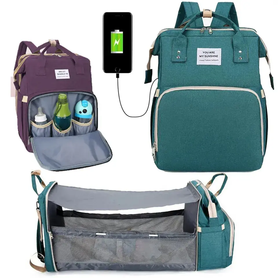 TS tas Tote uniseks lipat portabel modis, tempat tidur bayi tahan air dengan kapasitas besar bantalan popok tas ibu