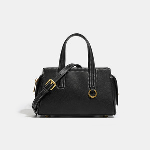 Custom Vegetable Tanned Leather Women's New Retro Shoulder Crossbody <b>Handbag</b> <b>Black</b> Genuine Leather <b>Small</b> Tote Bag - Product Image 1