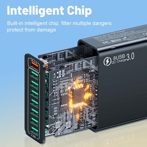 OEM Logo caricatore <span class=keywords><strong>portatile</strong></span> Multi-porte 8 USB QC3.0 adattatore universale da viaggio per <span class=keywords><strong>Smartphone</strong></span> US/EU/KR/UK Plug USB caricatore da parete - Product Image 4