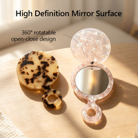 Miroir de poche en acétate en gros avec anneau, poignée de transport, motif marbré, miroir compact pliable avec logo personnalisé