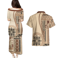 Nouvel ensemble de Puletasi Samoan assorti pour couple, motifs et styles samoans, robe à motifs samoans