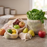 Sac de rangement en filet écologique beige naturel pour le linge et l'emballage de fruits, avec cordon de serrage, vente en gros