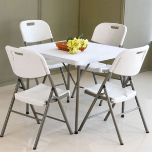 Tavolo Pieghevole Quadrato Portatile in HDPE Bianco Stampato a Soffio per Esterni, Semplice <span class=keywords><strong>e</strong></span> di Tendenza - Product Image 1