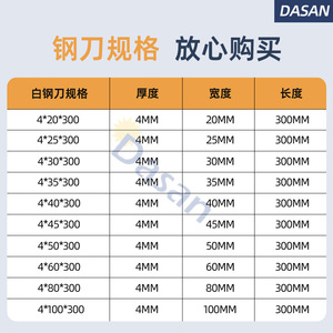 Bandes d'acier DASAN de 300 mm de long, 4 mm d'épaisseur, polies, plates, non affûtées, pour usage industriel - Product Image 3