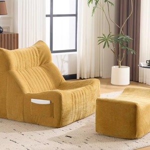 Sillón Sofá Amarillo <span class=keywords><strong>Mostaza</strong></span> con Otomana, Tela Suave Tejida, Reclinable, para Sala de Estar, Dormitorio, Hotel - Product Image 1