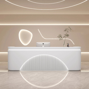 Bureau d'accueil moderne en arc blanc éclairé par LED, avec rangement, multifonctionnel, pour bureau, hôtel, hôpital, <span class=keywords><strong>salon</strong></span> de beauté, usage commercial - Product Image 3