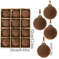 Ensemble de 12 boules de Noël floquées de 8 cm, décorations suspendues en velours vintage pour la décoration de l'arbre de Noël, fête du Nouvel An