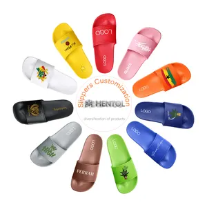 OEM-Sandalias deportivas planas personalizadas, calzado de playa de goma, chanclas deslizantes de goma azul oscuro