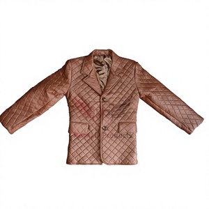 Blazer en cuir véritable marron camel pour homme, en peau de mouton matelassée losanges, col à revers cranté, deux boutons, manteau d'hiver chaud sur mesure - Product Image 1