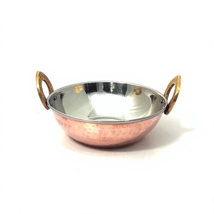 Antique Copper Hammered Kadahi With Brass Handles <b>Stainless</b> <b>Steel</b> Lining Vintage Cookware <b>Pot</b> For Stovetop Cooking - Product Image 3