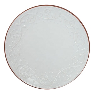 Embossed Design Home Restaurant Red <strong>Clay</strong> Mouth Edge Ceramic Dinner <strong>Plate</strong> - Product Image 5