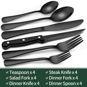 Juego de Cubiertos de Acero Inoxidable Negro de 24 Piezas, Cuchillo para Carne, Utensilios Pulidos de Grado Alimenticio, Vajilla de Cocina, Juego de Comedor para el Hogar - Product Image 3