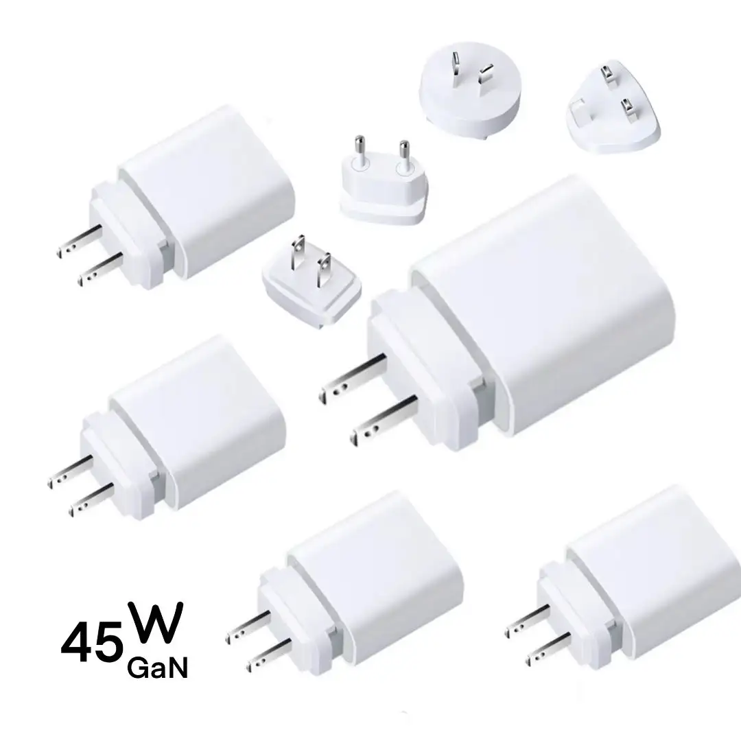 Teléfono móvil inteligente de fábrica QC3.0 PD 45W Adaptador GaN USB Tipo-C Multi 2 puertos Enchufe plegable universal Cargador rápido