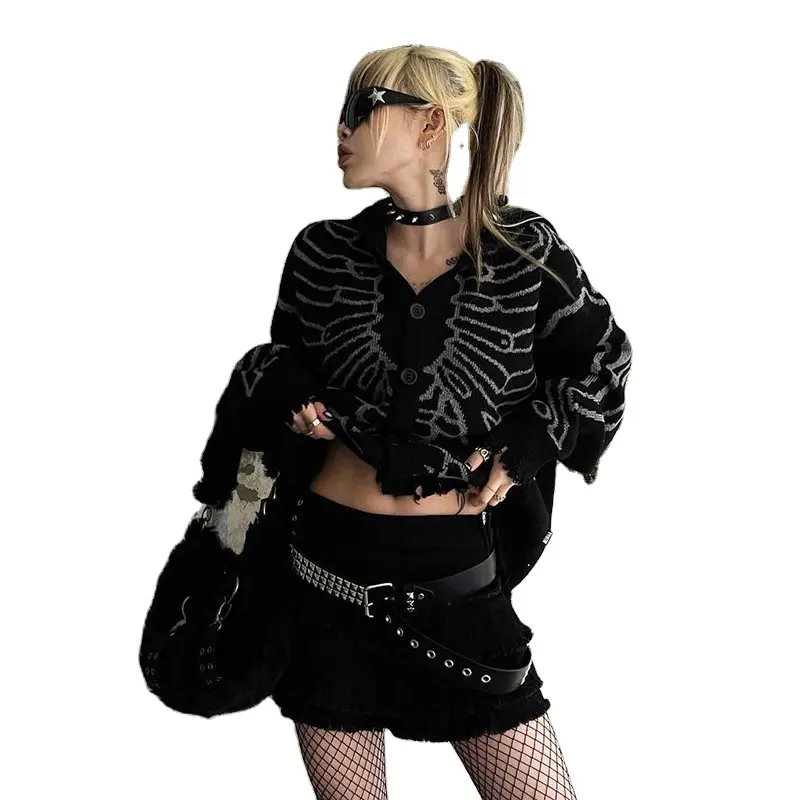 New Arrival Dark phong cách hài hước màu sắc phù hợp với V cổ Áo cardigan cay cô gái đường phố lỏng áo khoác giản dị cho phụ nữ