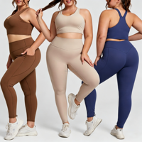 Ensemble de yoga 2 pièces pour femmes grandes tailles : soutien-gorge de sport dos nageur et leggings taille haute avec poches, extensibles et respirants, tenue de sport pour la gym et l'entraînement