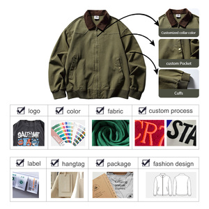 <span class=keywords><strong>Veste</strong></span> de travail <span class=keywords><strong>bleu</strong></span> <span class=keywords><strong>marine</strong></span> pour <span class=keywords><strong>homme</strong></span> avec col en <span class=keywords><strong>velours</strong></span> <span class=keywords><strong>côtelé</strong></span>, style bomber vintage en toile de coton, fermeture éclair, personnalisable OEM - Product Image 4