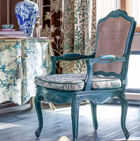 Fauteuil d'appoint de luxe en rotin tissé fusion franco-chinois-Chaise de lecture lounge rustique en bois massif