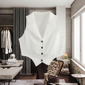 Chaleco Blanco con Cuello de Solapa y Botones Negros para Mujer, Traje Formal Tejido - Product Image 3