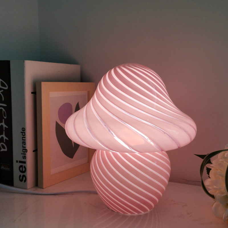 Retro Indoor Decoration Glass Mushroom Lamp Bedroom Bedside Vintage Homestay Colour Stripe LED Table Lamp