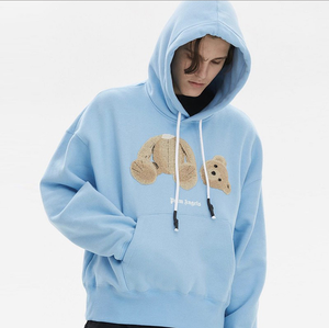 Sweat à capuche unisexe personnalisé avec broderie d'ours, multicolore (noir/bleu/rose), streetwear surdimensionné, coupe-vent, écologique - Product Image 2