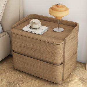 Mesita de Noche de Lujo con Almacenamiento de Madera Maciza y Cuero Genuino, Mobiliario de Dormitorio Minimalista Moderno de Alta Gama Italiano 2025 - Product Image 3