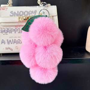 Custom Lovely Plush Fruit Grapes Bag Charm Fluffy Pom Pom Toys Keychain Car Key Ring Purse Pendant Accessories - Product Image 3