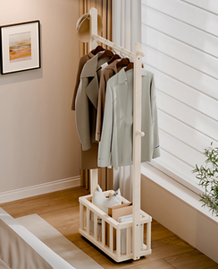 Perchero <span class=keywords><strong>de</strong></span> Pie <span class=keywords><strong>de</strong></span> <span class=keywords><strong>Madera</strong></span> Maciza, Diseño Minimalista, Plegable, Ecológico, con Cesta <span class=keywords><strong>de</strong></span> Almacenamiento <span class=keywords><strong>para</strong></span> Sala <span class=keywords><strong>de</strong></span> Estar y Dormitorio - Product Image 5