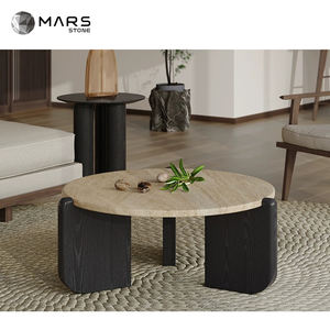 Mars Natural Modern Travertine Marble Slab for Living Room Stone Furniture Beige Travertine <strong>Cardin</strong> Round Coffee Tables - Product Image 4