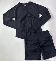 Ensemble de yoga 2 pièces pour femmes grandes tailles, uni, sans couture, séchage rapide, haut à manches longues avec découpes, short taille haute, tenue de fitness et d'entraînement