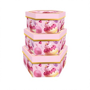 Set di 3 Scatole Regalo a Forma di Stella in Cartone Rosa con Stampa <span class=keywords><strong>Torta</strong></span> di Compleanno per Feste di Ragazze e Confezioni Regalo Floreali - Product Image 1