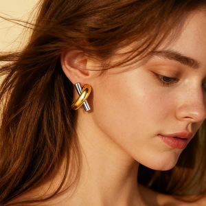 Geometric <b>Stud</b> <b>Earrings</b> Gold <b>Silver</b> Color Block 18k Gold Plated Stainless Steel Everyday Wear - Product Image 1