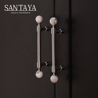 Poignées de tiroir et de placard Santaya en laiton chromé argenté, style luxe léger, avec boule de cristal pour armoire de cuisine et meuble à chaussures