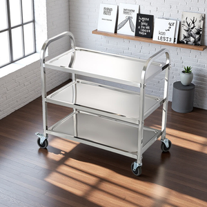 Carrito de Servicio Móvil de Acero Inoxidable de 3 Niveles con Frenos, 4 Ruedas, Carro para Retorno de Platos para Hotel, Cocina, Restaurante - Product Image 1